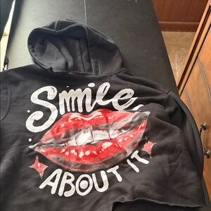 Black Hoodie with Red Lips Graphic